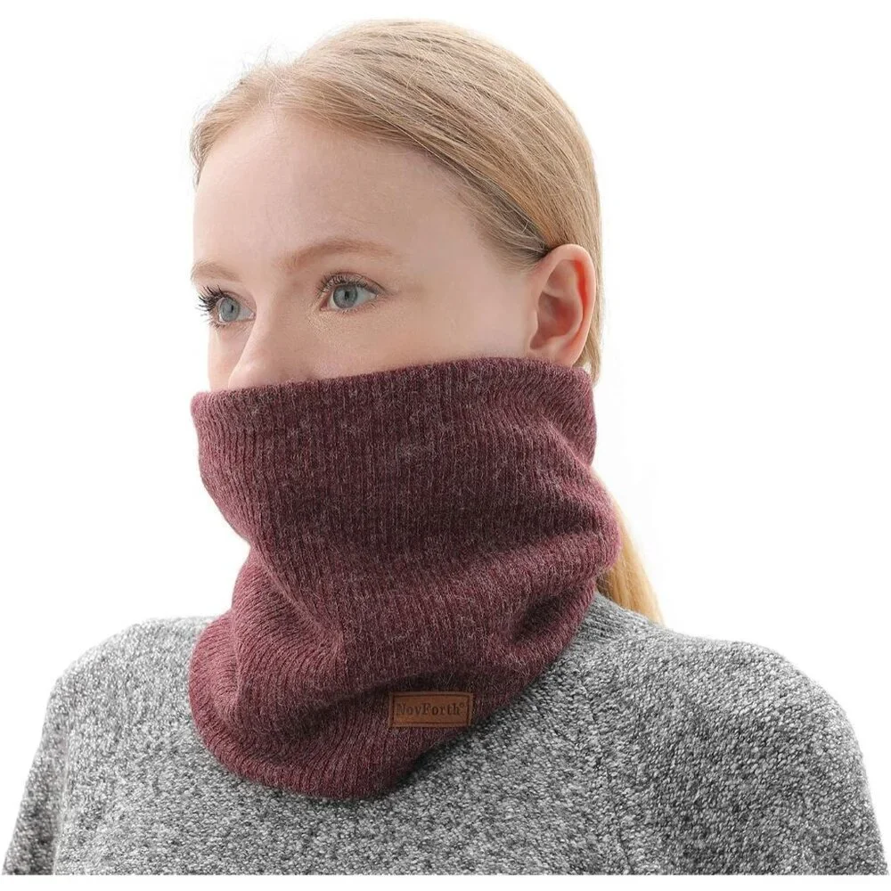 Men's Grey Red Winter Ski Neck Gaiter Face Scarf Fleece Lined Windproof Scarves